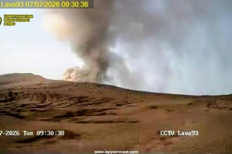 Pagi Ini Abu Kelabu Kembali Membubung dari Anak Krakatau, Capai 100 Meter