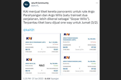 Ramai soal Kereta Panoramic Akan Digandeng di KA Argo Wilis dan Argo Parahyangan, Mulai Kapan dan Berapa Harga Tiketnya?