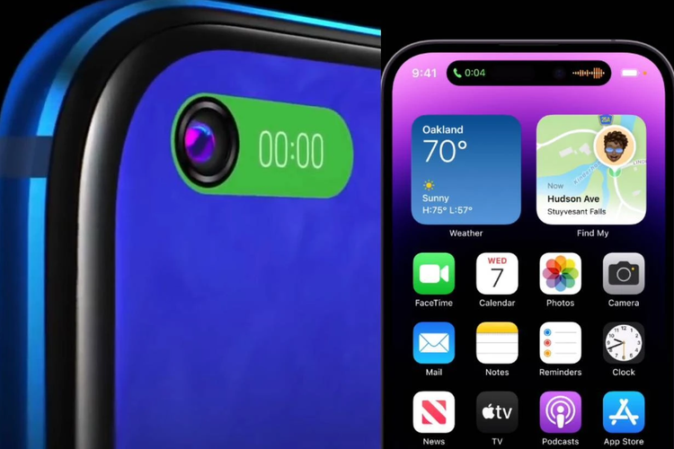 Fitur Smart Capsule Honor (kiri) dan fitur Dynamic Island Apple (kanan)