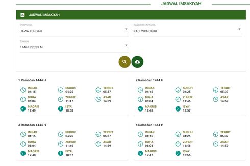 Jadwal Imsakiyah Kabupaten Wonogiri Selama Ramadhan 2023