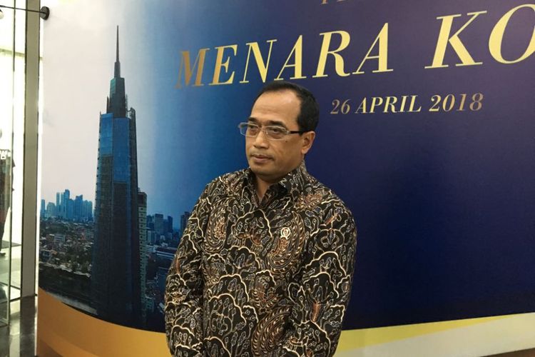 Menteri Perhubungan Budi Karya Sumadi saat acara peresmian gedung Menara Kompas, Kamis (26/4/2018).