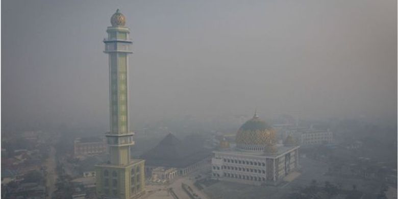 Gambar udara pusat kota Palangkaraya. Menurut AirVisual.com, polusi udara di kota itu 20 kali lipat di bawah ambang batas normal. 