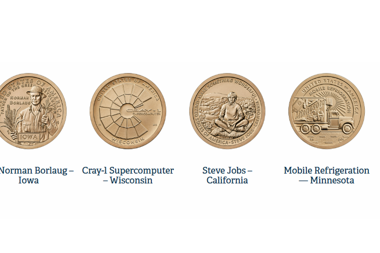 ÚS Mint akan merilis satu set Koin Peringatan tahun 2026 mendatang. Set tersebut terdiri dari empat koin bergambar khusus yang mewakili beberapa negara bagian, yakni Steve Jobs dari California, Norman Borlaug (tokoh berjulukBapak Revolusi Hijau) dari Iowa, Cray-I Supercomputer (Wisconsin), yakni supekomputer pertama yang diperkenalkan oleh Cray Research tahun 1976 dan menjadi yang tercepat di masanya, serta Mobile Refregeration untuk pewakilan Minnesota.
