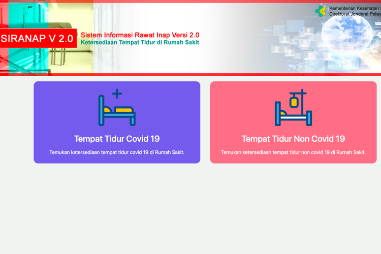 Link untuk mengecek tempat tidur pasien covid dari Kemenkes RI