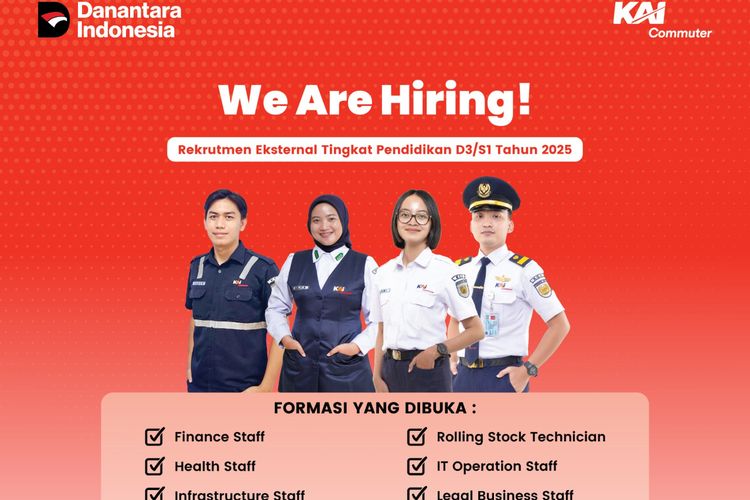 PT Kereta Commuter Indonesia (KAI Commuter) membuka lowongan kerja bagi lulusan D3 dan S1