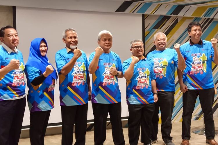 Para perwakilan pimpinan Aperti BUMN dalam konferensi pers Aperti BUMN 2019 Run yang digelar di Jakarta (6/8/2019).
