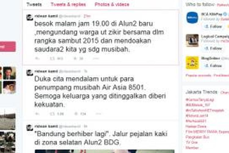 Ridwan Kamil mengajak warga Bandung menggelar zikir bersama mendoakan penumpang AirAsia QZ8501.