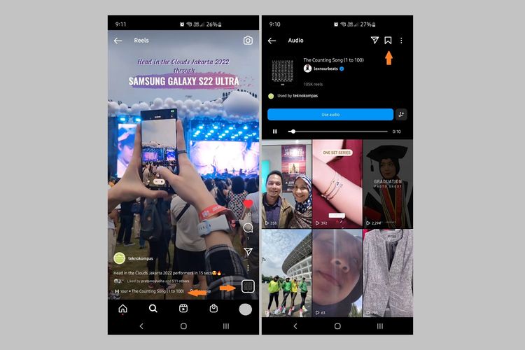 Cara simpan dan bagikan audio reels di Instagram