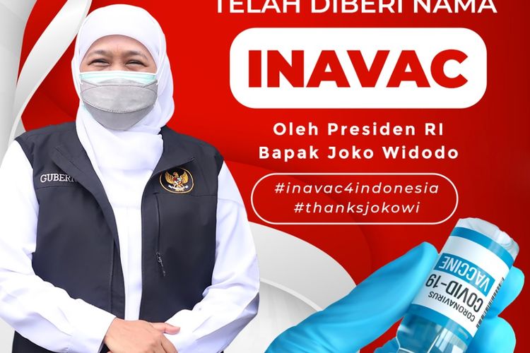 Gubernur Jawa Timur (Jatim) Khofifah Indar Parawansa bersyukur vaksin merah putih yang dikembangkan Tim Peneliti dari Universitas Airlangga (Unair), Surabaya bersama PT Biotis Pharmaceutical Indonesia segera bisa diproduksi. 