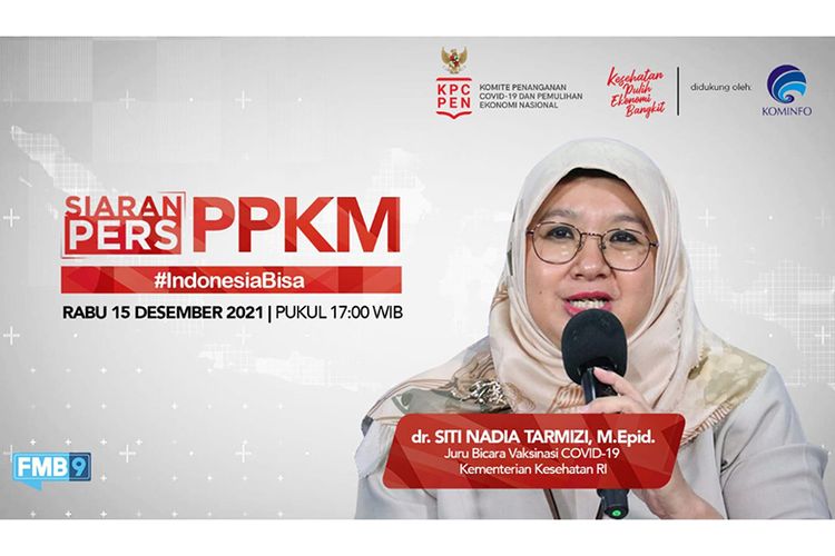 Juru Bicara Vaksinasi Covid-19 Kementerian Kesehatan (Kemenkes) Siti Nadia Tarmizi dalam Siaran Pers dari Media Center FMB9-KPCPEN, Rabu (15/12/2021). 