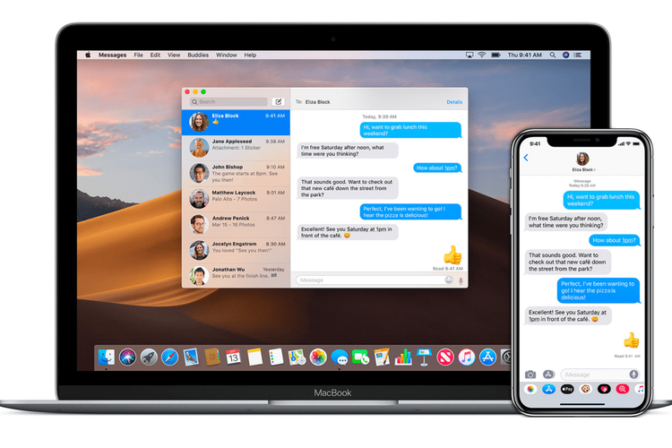 Tampilan iMessage di iPhone dan MacBook.