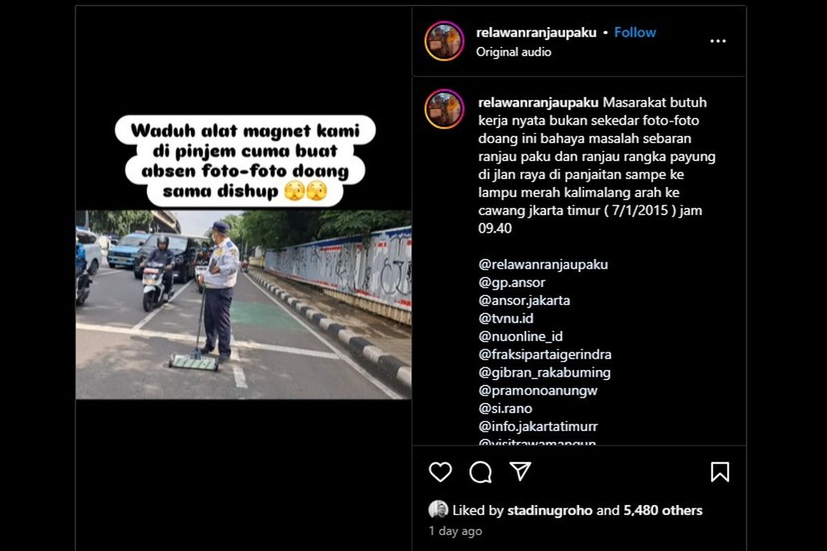 Video viral oknum petugas Dishub meminjam magnet milik Relawan Ranjau Paku hanya untuk absen foto