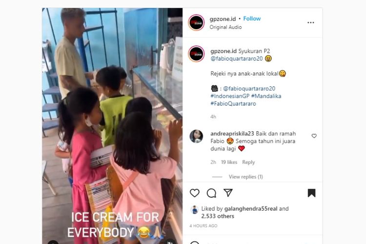 Fabio Quartararo mentraktir es krim anak-anak penjual gelang di Lombok
