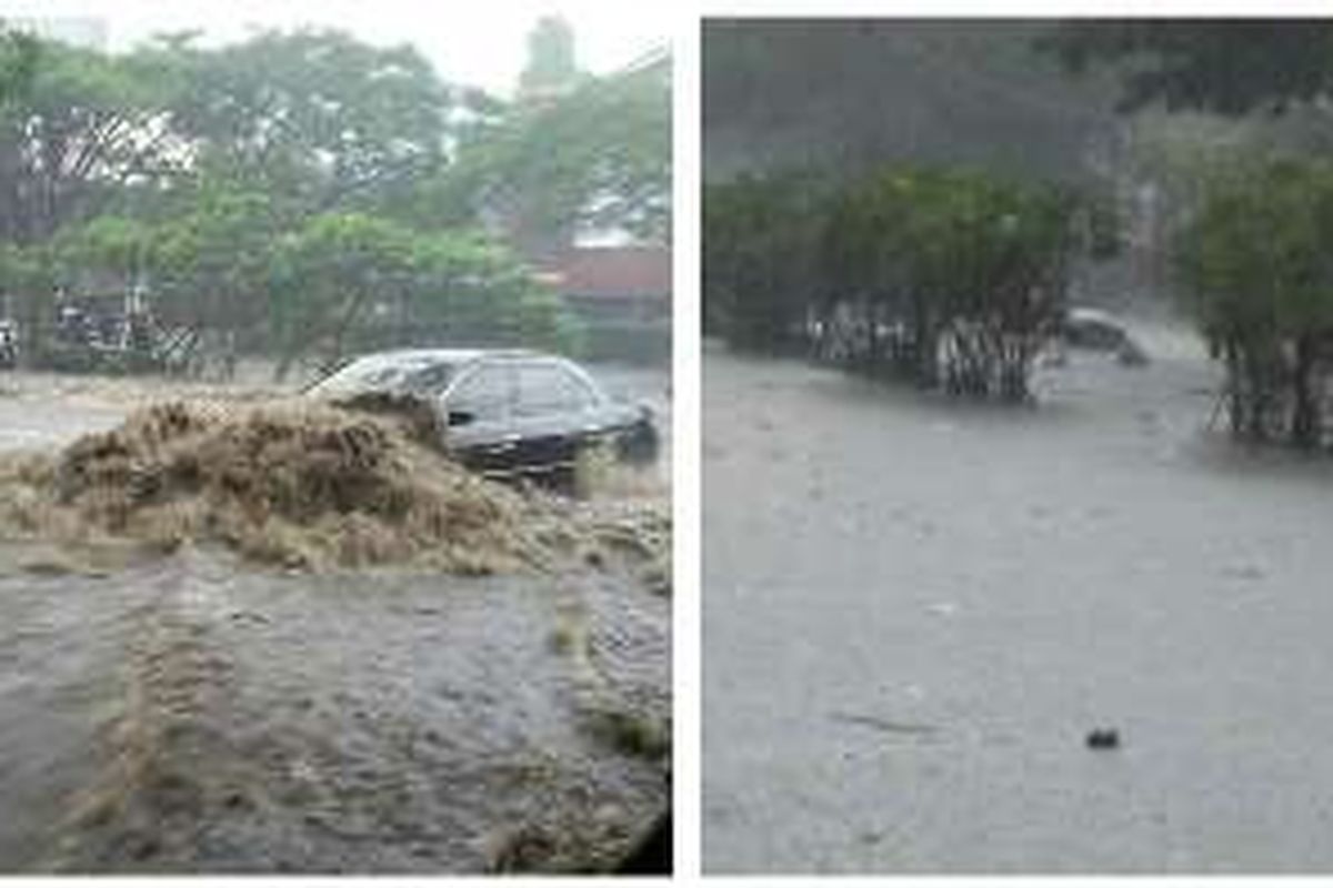 Banjir di pintu tol Pasteur, tepatnya di depan Bandung Trade Center, Kota Bandung.