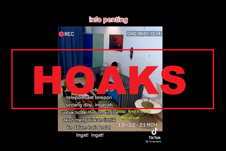 Hoaks, video seorang pria kesetrum karena chage ponsel sambil minum air