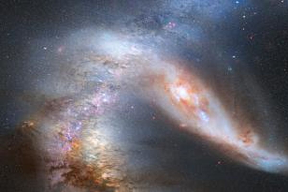 Ilustrasi merger antara Bimasakti dan Andromeda.
