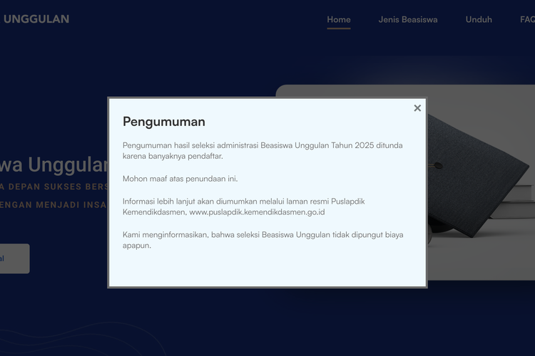 Pengumuman Hasil Seleksi Administrasi Beasiswa Unggulan 2025 Ditunda