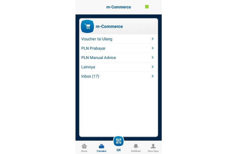 Tampilan fitur m-Commerce di aplikasi BCA mobile