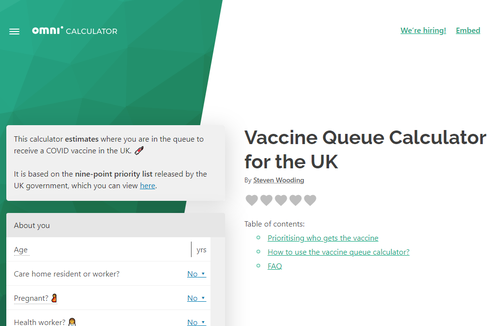 Mengenal Omni Calculator, Web untuk Cek Antrean Vaksinasi Covid-19 di Inggris