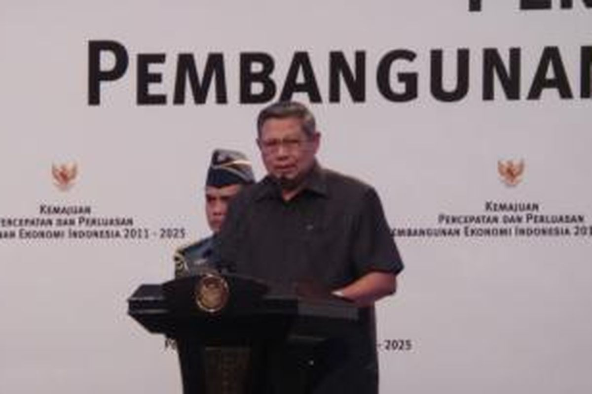 Presiden Susilo Bambang Yudhoyonon dalam acara refleksi pelaksanaan Master Plan Percepatan dan Perluasan Pembangunan Ekonomi Indonesia (MP3EI) di Jakarta Convention Center, Jumat (5/9/2014) 