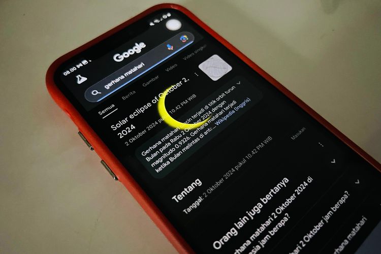 Ilustrasi animasi gerhana matahari yang muncul di Google untuk memperingati fenomena gerhana matahari cincin pada 2 Oktober 2024.