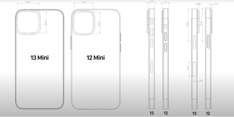 Bocoran desain perbandingan antara iPhone 13 Mini dengan iPhone 12 Mini.
