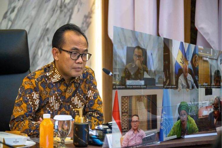 Sesmenko Perkonomian Susiwijono selaku Sherpa Indonesia pada GCRG hadiri pertemuan Sherpa GCRG secara virtual, Jumat (16/9/2022)