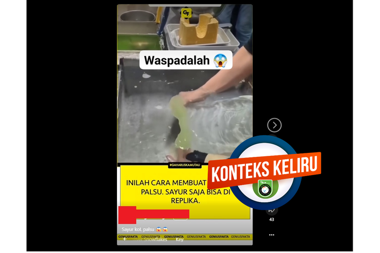 Tangkapan layar Facebook video yang diklaim menampilkan pembuatan sayur kol palsu