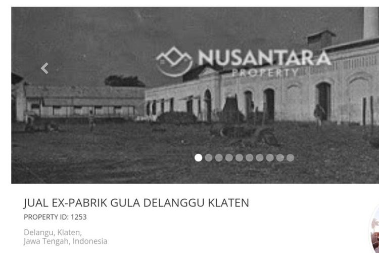 Tangkapan layar eks Pabrik Gula Delanggu dijual dalam laman Nusantaraproperty.