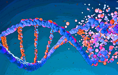 Sebuah karya seni yang menggambarkan heliks dari DNA.