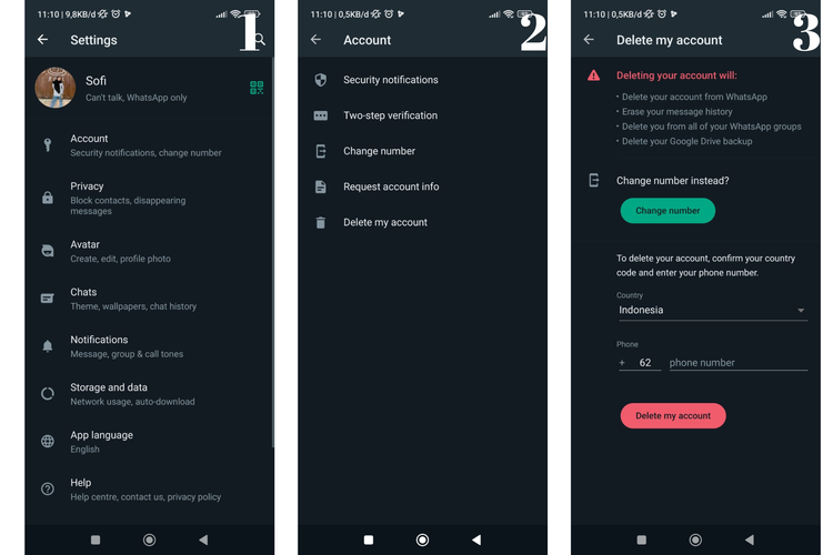 cara hapus akun WhatsApp