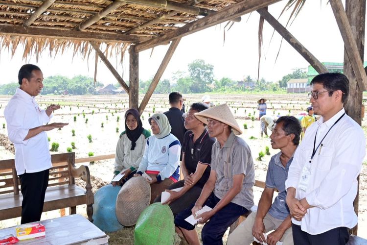 Presiden Joko Widodo saat mendengarkan aspirasi para petani di Kecamatan Kesesi, Kabupaten Pekalongan, Provinsi Jawa Tengah, pada Rabu (13/12/2023).