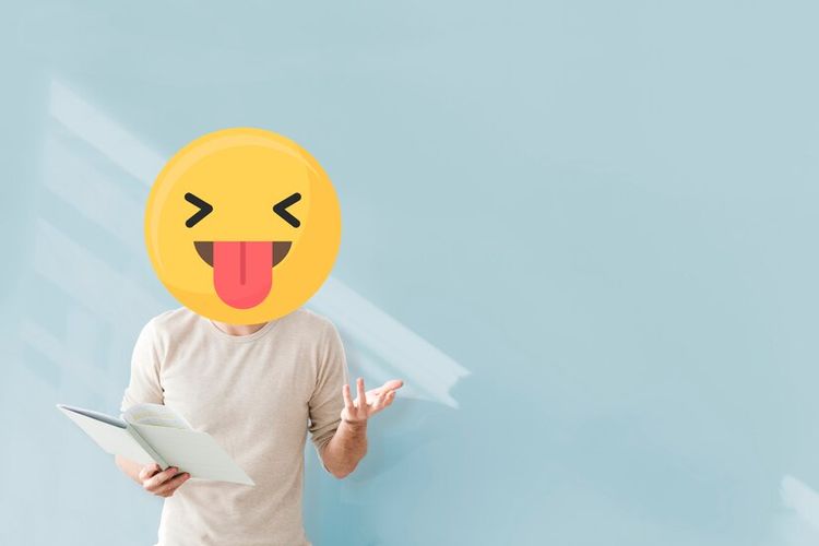 Ilustrasi orang dengan emoji teks