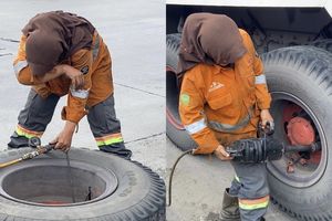 Demi Anak, Ibu Siti Aisyah Jadi Spesialis Tukang Tambal Ban Truk: Saya Nikmati Saja...