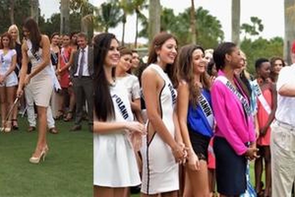 Aksi salah satu kontestan Miss Universe 2015 di Trump Doral House, Miami, Florida.
