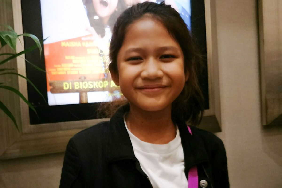 Artis cilik Maisha Kanna saat ditemui di Press Screening film Kulari ke Pantai di XXI Epicentrum, Kuningan, Jakarta Selatan, Jumat (22/6/2018).