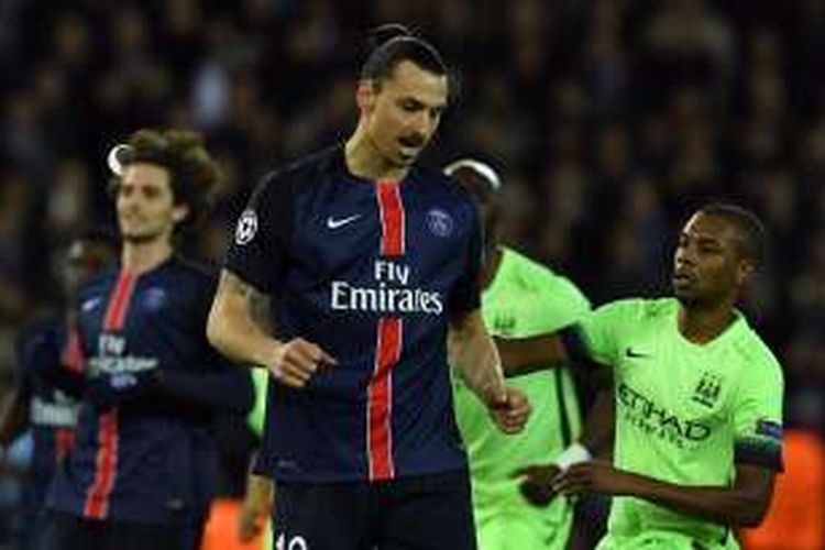 Penyerang Paris Saint-Germain, Zlatan Ibrahimovic, gagal mengeksekusi penalti saat menghadapi Manchester City pada babak perempat final Liga Champions di Stadion Parc des Princes, Rabu (6/4/2016) waktu setempat.