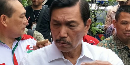 Menteri Koordinator Bidang Kemaritiman, Luhut Binsar Pandjaitan ketika ditemui di Kantor DPP PDI-P Lenteng Agung, Jakarta, Minggu (8/4/2018) 