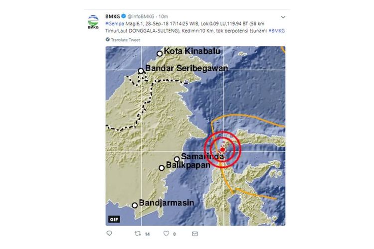 Gempa dengan kekuatan magnitudo 7,7 melanda wilayah Donggala, Sulawesi Tengah, Jumat (28/9/2018)
