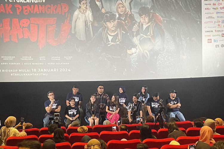 Konferensi pers film Petualangan Anak Penangkap Hantu di Gandaria City XXI, Jumat (12/1/2024). 