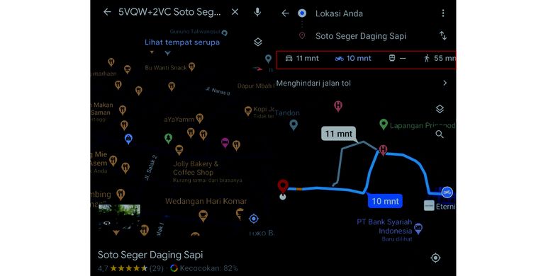Cara pilih jenis kendaraan di Gooogle Maps