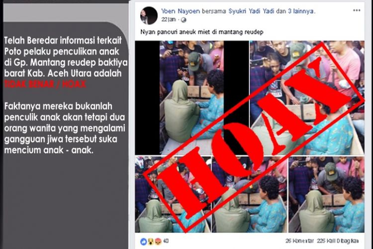 Polres Aceh Utara melansir informasi hoaks (kabar bohong) tentang penculikan anak di Baktiya, Aceh Utara, Minggu (25/11/2018)