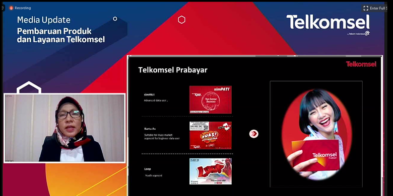 Tangkapan layar saat Tuty R Afriza, VP Prepaid Consumer Jawa dan Bali Nusra Telkomsel menjelaskan tentang produk baru Telkomsel Prabayar dalam acara temu media yang berlangsung secara virtual, Senin (5/7/2021).