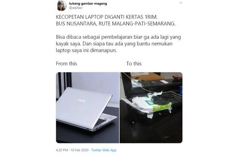 Viral Penumpang Bus Kecopetan Laptop Diganti dengan Kertas Satu Rim, Ini Ceritanya...