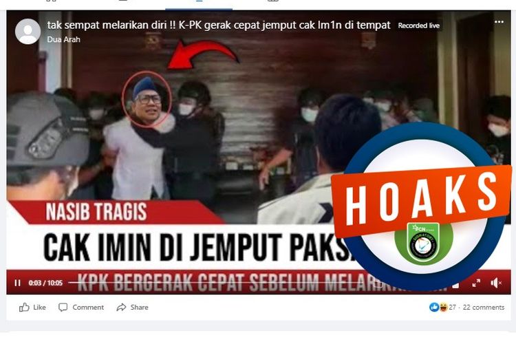Tangkapan layar Facebook narasi yang menyebut Cak Imin dijemput paksa KPK