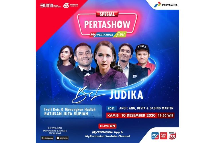 Pertashow 2020 menyajikan acara spesial, mulai dari penampilan Bunga Citra Lestari dan Judika hingga pengumuman hadiah Berbagi Berkah MyPertamina. (Dok. MyPertamina).