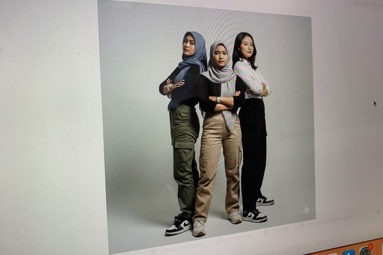 Salinan teks Gemini AI foto studio dengan sahabat.