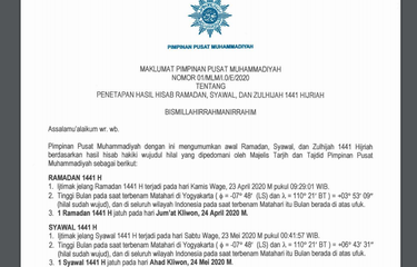 Tangkapan layar maklumat PP Muhammadiyah