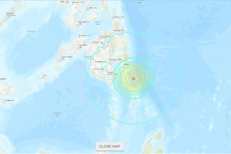 Pusat episentrum gempa Mindanau, Filipina.