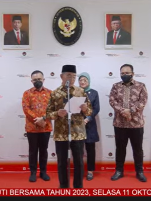 Tangkapan layar siaran langsung Penandatangan Surat Keputusan Bersama (SKB) tentang Libur Nasional dan Cuti Bersama Tahun 2023.